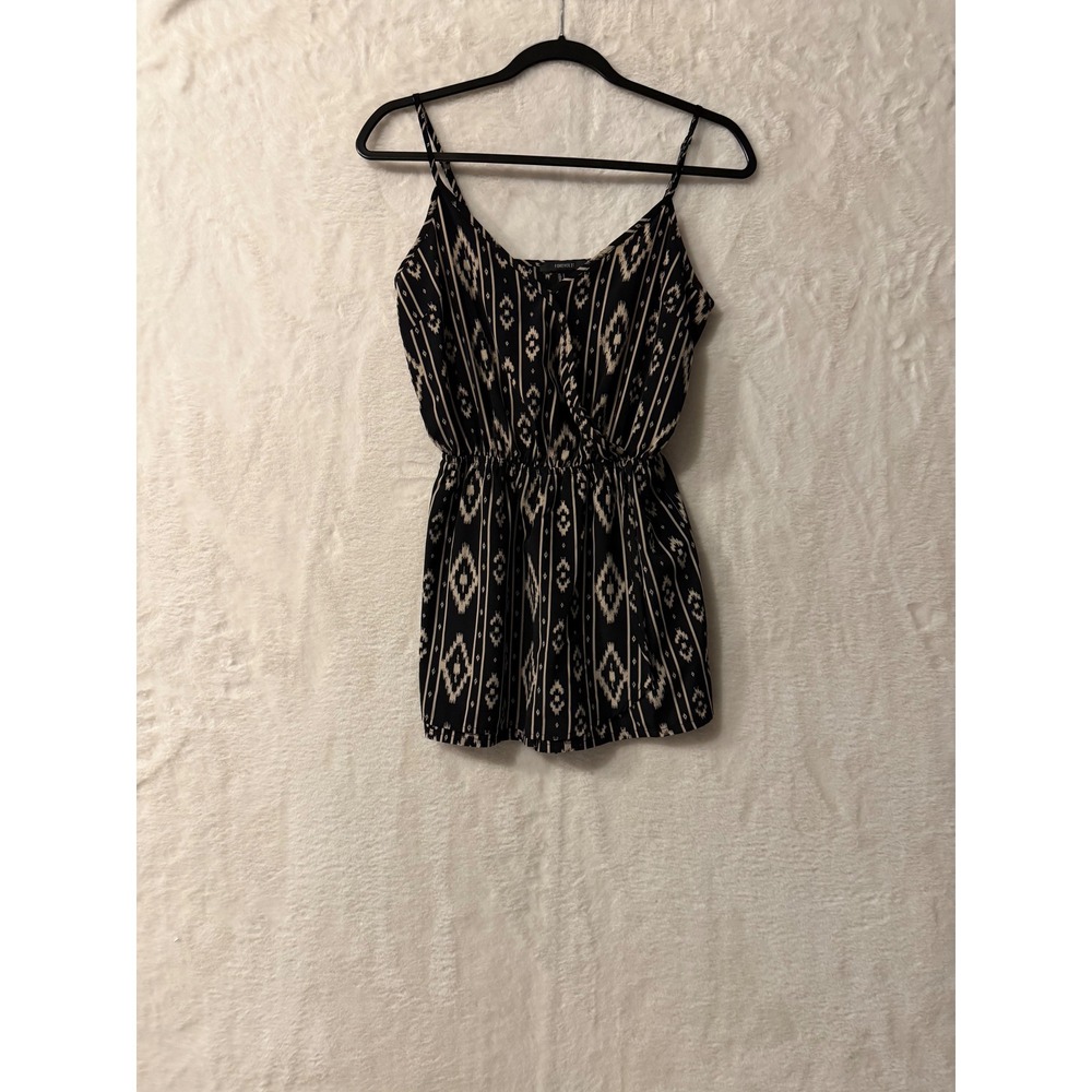 Forever 21 Romper Womens Small Black White Ikat Geometric Sleeveless Summer